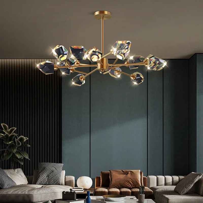 

New Modern Light Luxury Copper Crystal Chandelier Living Room Dining-Room Lamp Post-Modern Minimalist Nordic