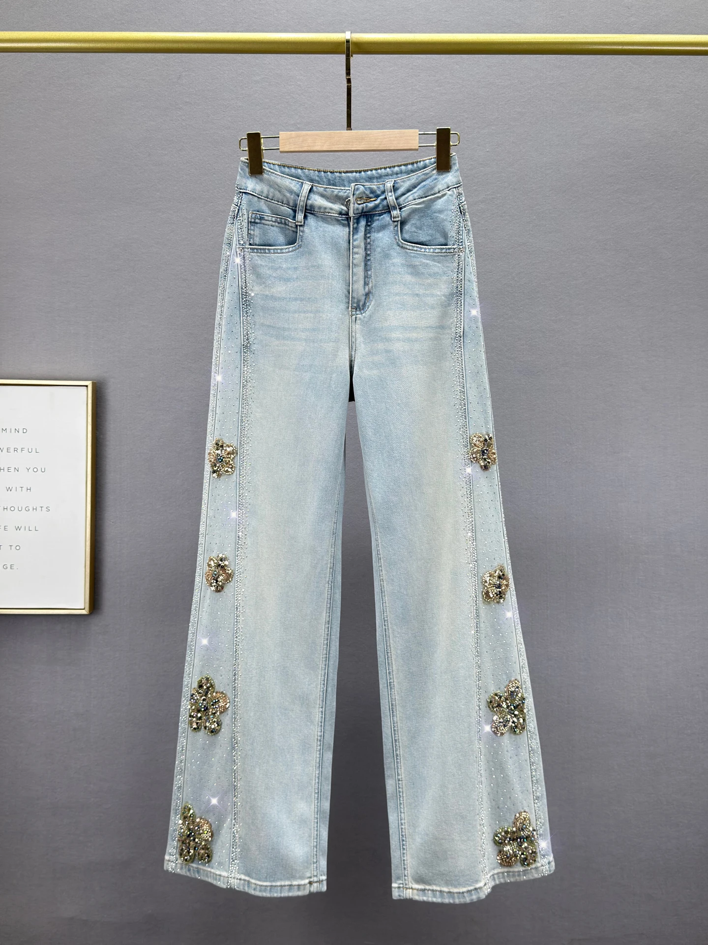 

Women's High Waist Wide Leg Jeans Glitter Heavy Du Extended Spring New Sle Faionable Cotton Stretch Denim Soft Comfortable