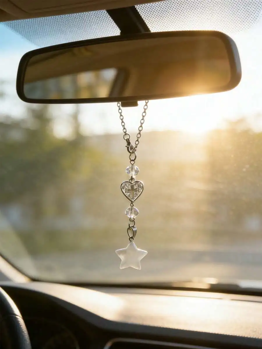 Cross Car Rearview Mirror Pendant Decor Chain For Vehicle Interior
