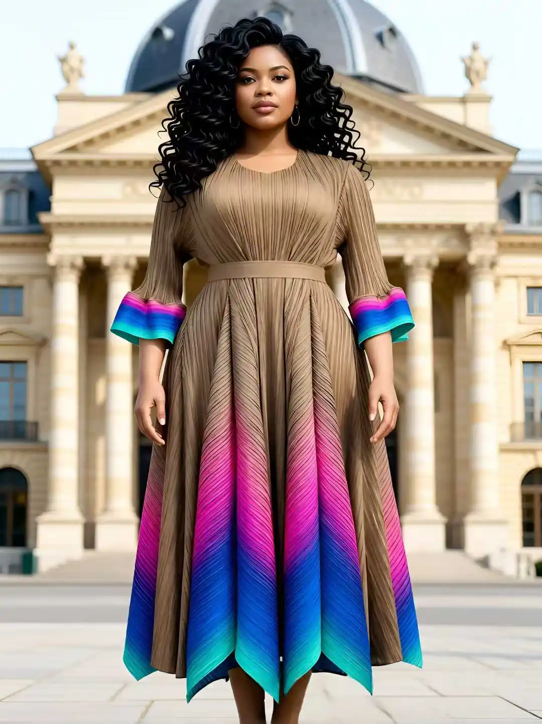 EGRM Niche Chic High Elasticity Pleated Gradient Women's Dress Loose O Neck 2026 New Irregular Elastic Female Clothing 7GR3529 - view 6