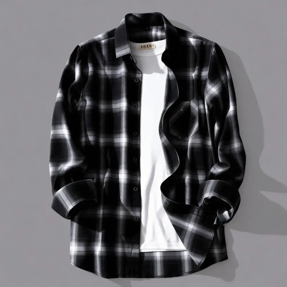 Vintage Style Plaid Shirt Men Long Sleeve Loose Fit Casual Button Up Autumn Fashion Trendy Streetwear Soft Comfortable Tops