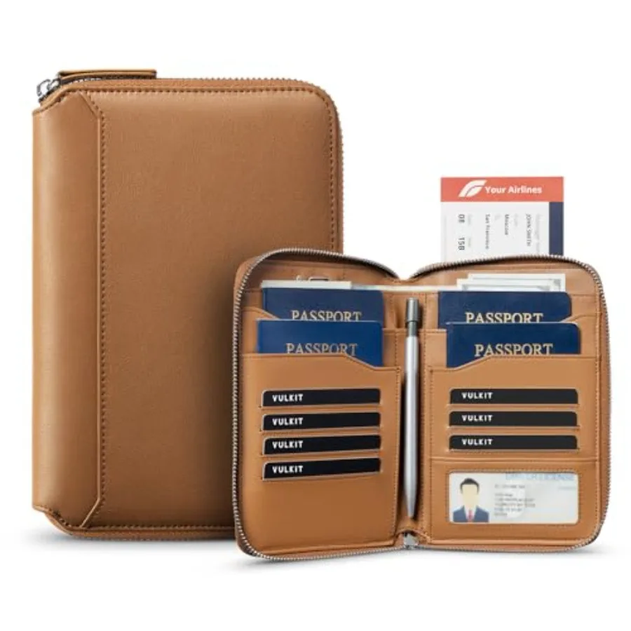 Leather Passport Holder for 4-8 Passports Family RFID Blocking Passport Wallet with Zipper Travel Documents Organizer for Men o