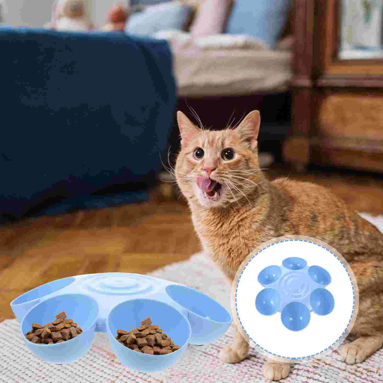 

Small Dog Bowls Pet Feeding Multiple Feeder Puppy Food Cat Dispenser Blue Plastic Compartment Travel