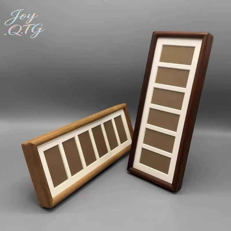 Film Strip Style Multi Grid Wooden Collage Picture Frame 6 Openings Long Photo Display Frame For Instax Snapshot Desktop Decor