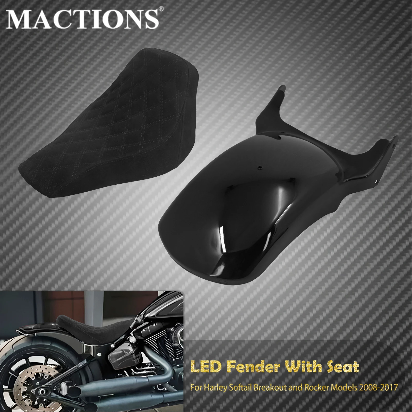 Motorcycle Rear Fender LED Brake Turn Light Mudguard Cover With Solo Driver Seat For Harley Softail Rocker Breakout 2008-2017