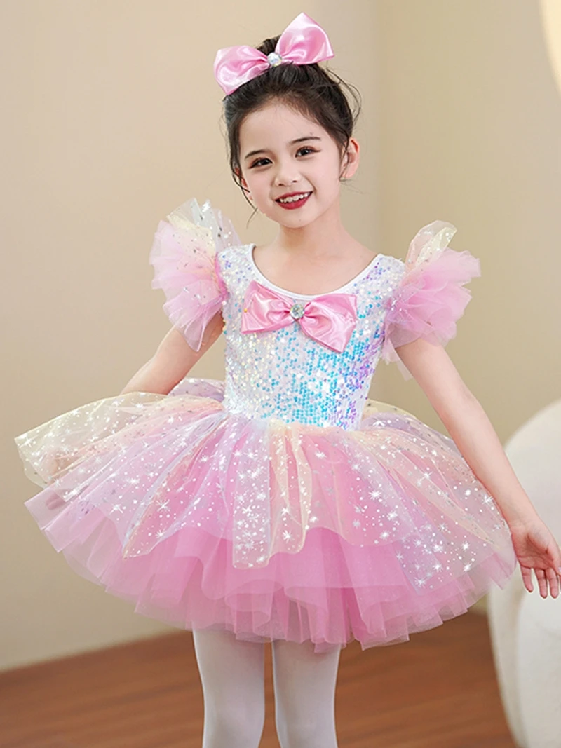 Children's Dance Sling Ballet Skirt Girls Dance Costumes Exercise Clothes Small Princess Fluffy Skirt Leotards for Girls