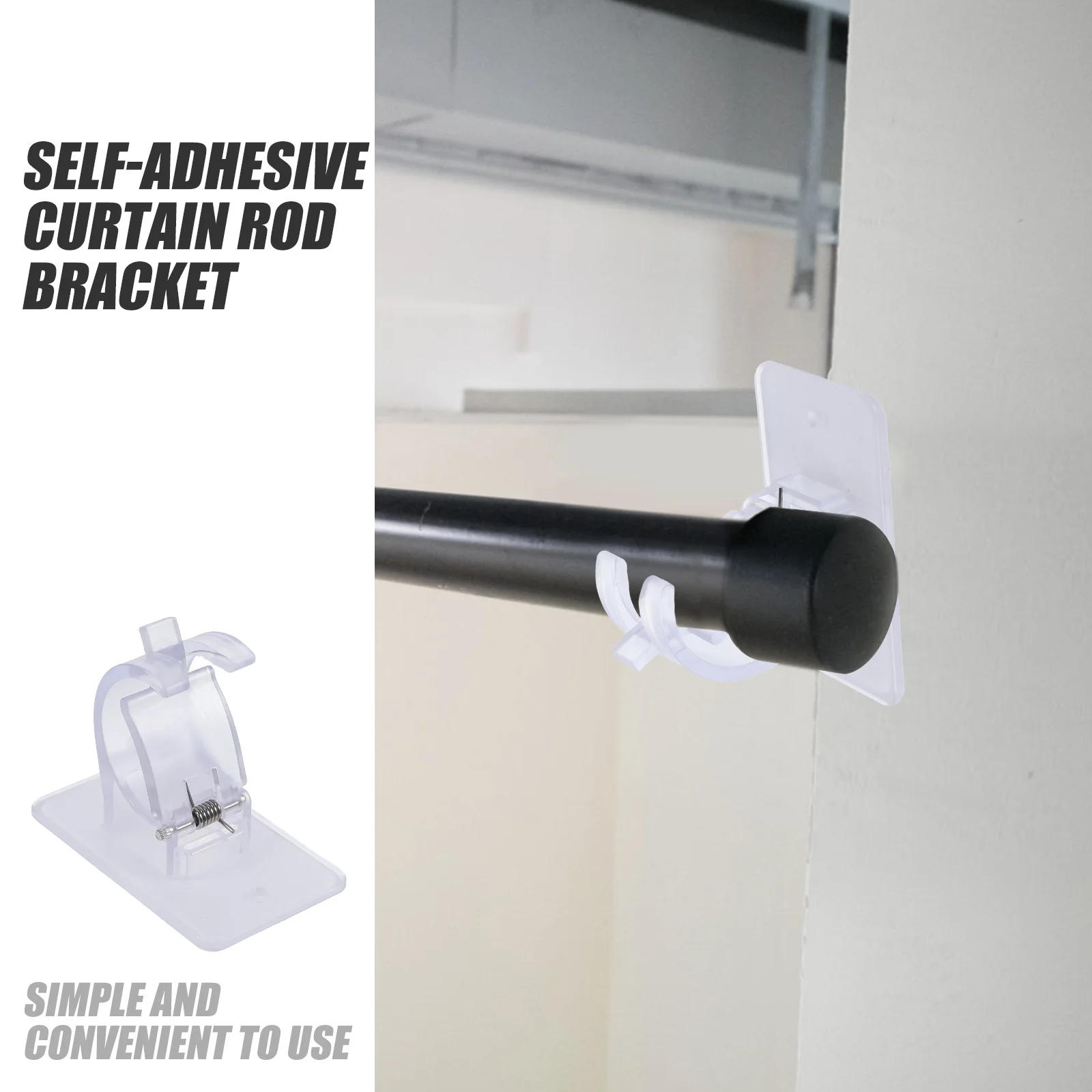 

2Pcs Self Adhesive Curtain Rod Brackets No Drill Plastic for Bathroom Kitchen Easy Install Curtain Rod Brackets