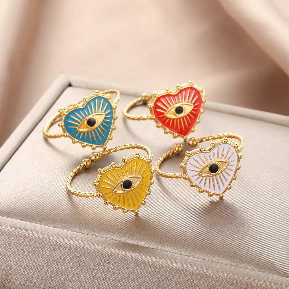 Turkish Evil Eye Adjustable Ring, Gold Color Design