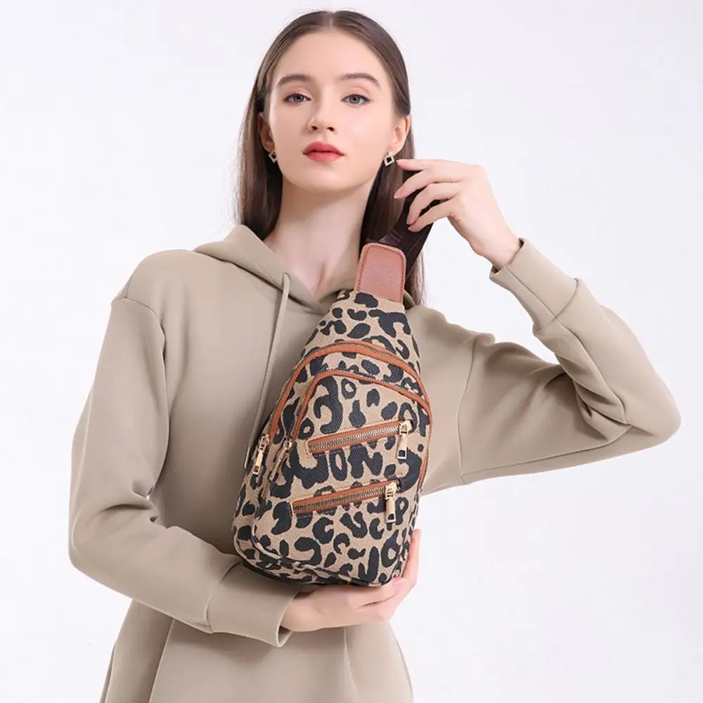 Vintage Leopard Brusttasche lässig Pu Leder wasserdichte Reiß verschluss Schulter taschen mehr schicht ige Umhängetasche