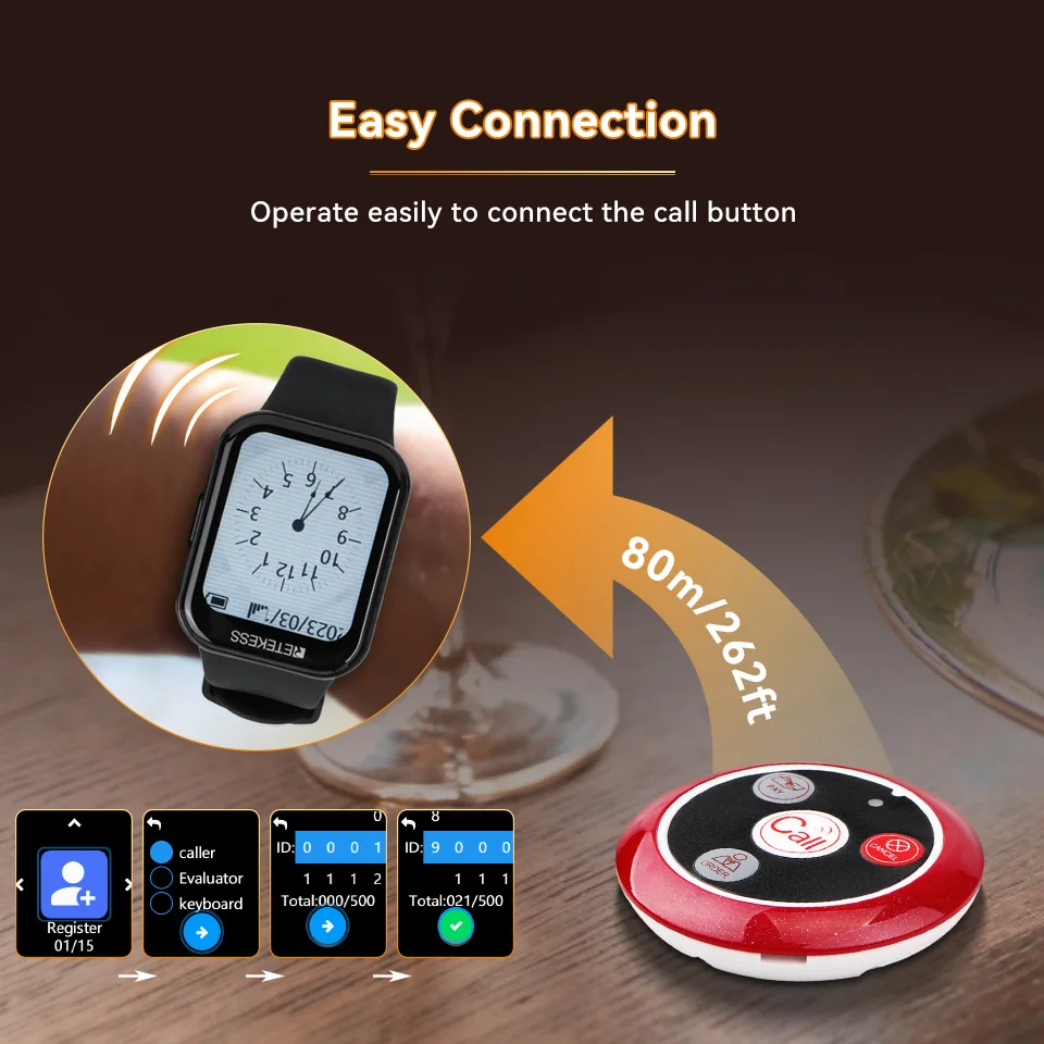 RETEKESS Restaurant-Pager Drahtloses Kellner-Rufsystem TD113 Wasserdichte Touch-Uhr T117 Rufknopf für Café, Bar, Shisha-Shop, Hotel – Detail 14