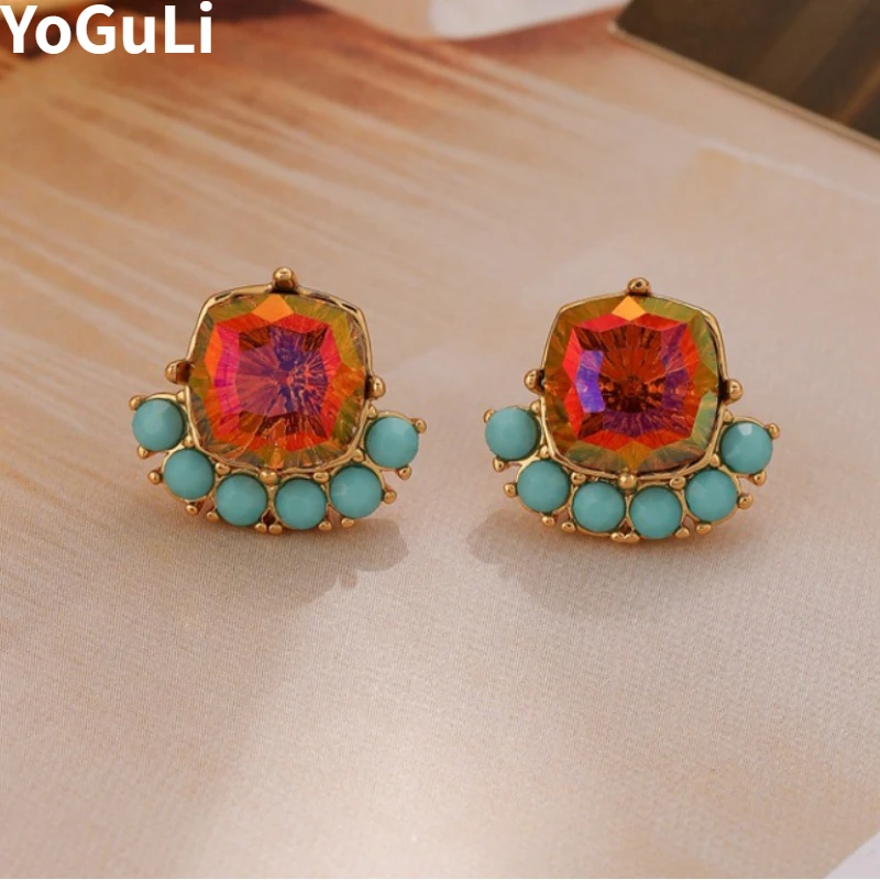 Fashion Jewelry Vintage Temperament Glass Stud Earrings For Women Girl Party Gifts Simply Design Ear Accessories 2024 Trend New