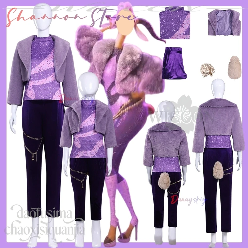 

Kereen Косплей Аниме Фильм Животное 2. 크리스마스 의상 Модная Фиолетовая Гламурная Блестящая Сценическая Идол Униформа Пушистое Пальто Брюки Рождественская Вечеринка