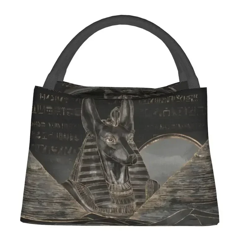 Anubis On Egyptian Pyramids Landscape Thermal Insulated Lunch Bag Women Ethnic Ancient Egypt Portable Lunch Meal Food Box