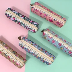 Retro floral Canvas Pencil Case Pen Pouch portable Cosmetic Bag Student Office Stationery Organizer Bag School Supplies