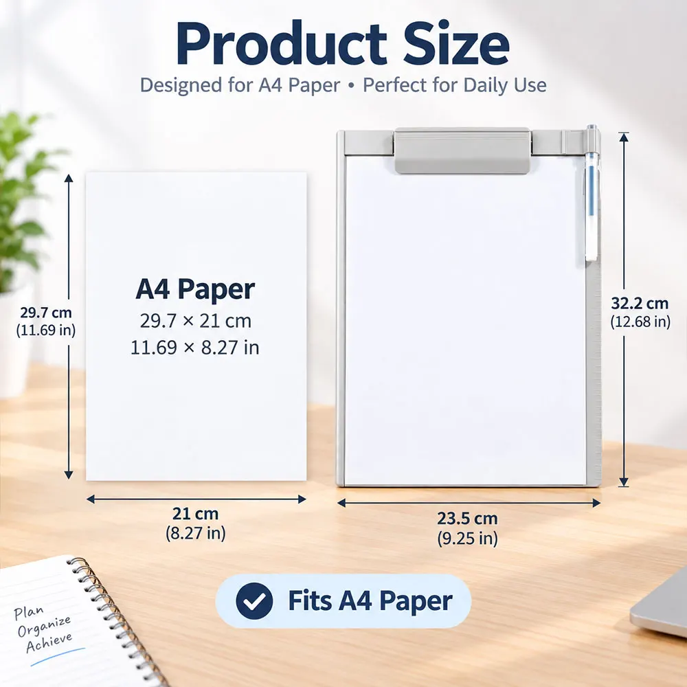 1pc A4 Portable Plastic Clipboard with Wide Clip, Pen Holder, Side Ruler & Hanging Hole for Office, School, Home and Daily Notes