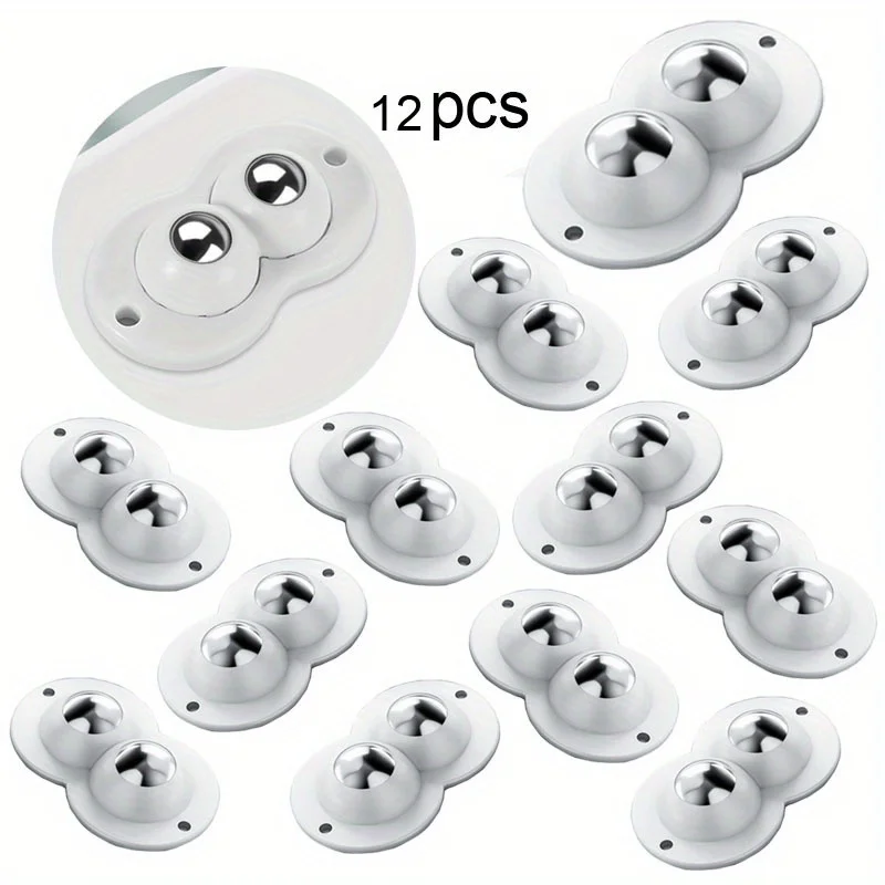 

12pcs Self Adhesive Type Mute Ball Universal Wheel 2 Beads Furniture Casters Wheels Stainless Steel Wheel 360° Rotation