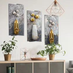 3pcs Vase Flower Combination Fake Oil Painting Wall Sticker Background Living Room Bedroom Wall Decorative Mural Wall Sticker