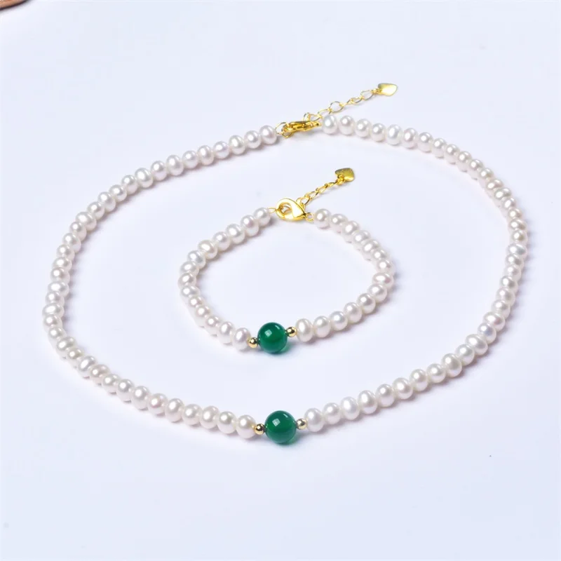 

NYMPH комплект ювелирных изделий из натурального пресноводного жемчуга, ожерелье, браслет, круглая форма, 8-9 мм, агат, изысканный подарок для вечеринки для женщин T413