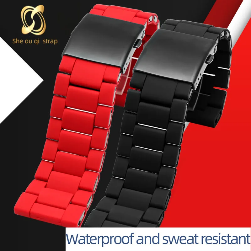 Rubber Clad Steel Watch Band For Disel DZ7370DZ396 28MM Double PressThe Buckle High Quality Silicone And Plain Joint