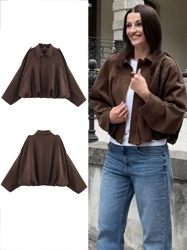 HH, abrigo Vintage de gamuza marrón café para mujer, chaqueta holgada informal de manga larga con cremallera, moda de otoño para mujer, prendas de vestir exteriores de calle