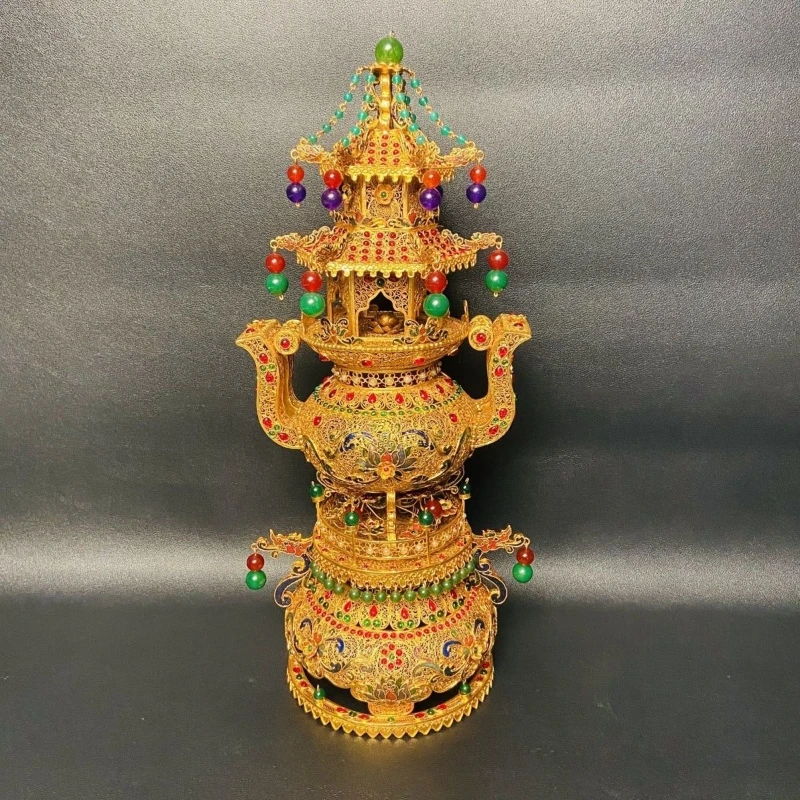 

Pure hand-woven inlaid gemstone Wenchang Tower antique collection ornament
