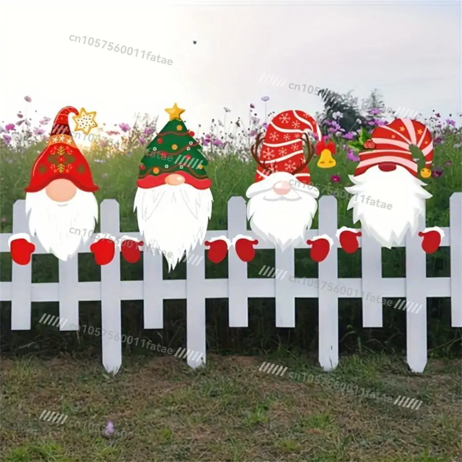 

Christmas 4 Pieces Santa Claus Fence Sign, Outdoor Holiday Layout Courtyard Fence