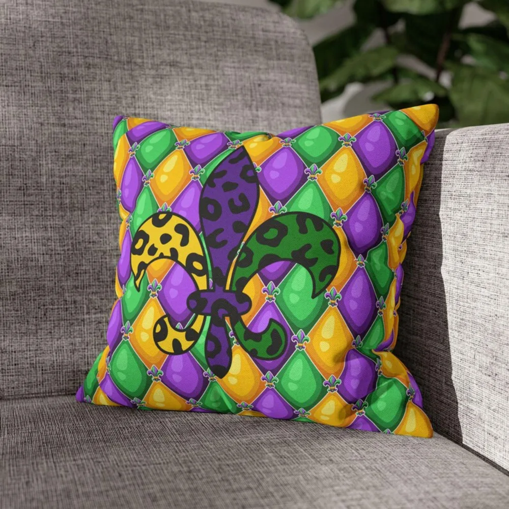 Mardi Gras Pillowcase Gold Green Yellow Cushion Cover Festive Home Decor Throw Pillow Furniture Essential Carnival Style