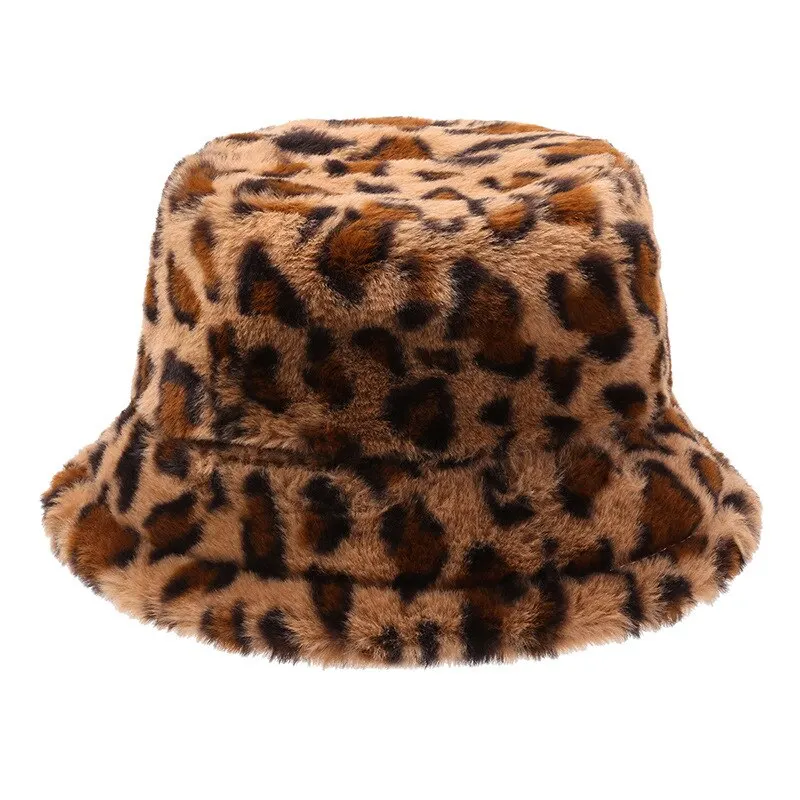 Hat Woman Winter Show Face Little Leopard Print Fisherman Hat Woman Versatile Warm Pot Hat Ins Plush Bucket Hat