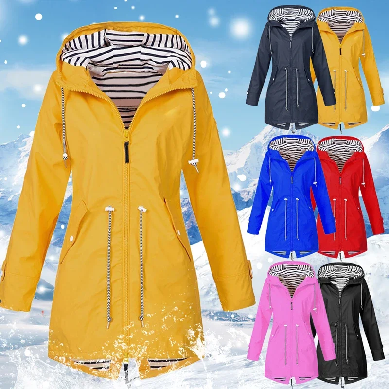 

Women Raincoat Transition Jackets Sunset Long Autumn Winter Fashion Rain Coat Casual Hiking Jackets Outdoor Camping Jacket Coats