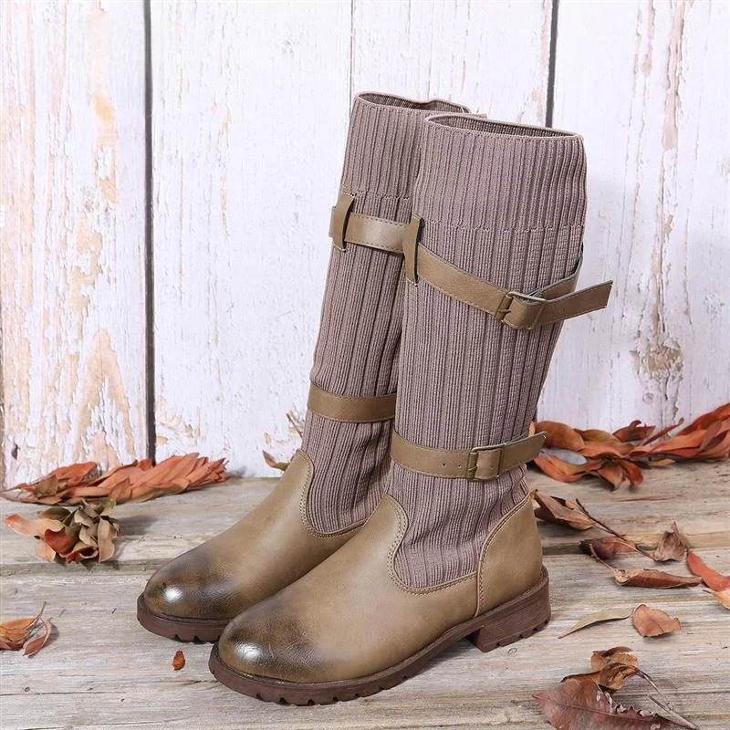 Winter Wool Boots Flat Bottom Women's Boots 2020 Style Mid-Calf Fashion Boots Various Materials Splicing up Cotton 
