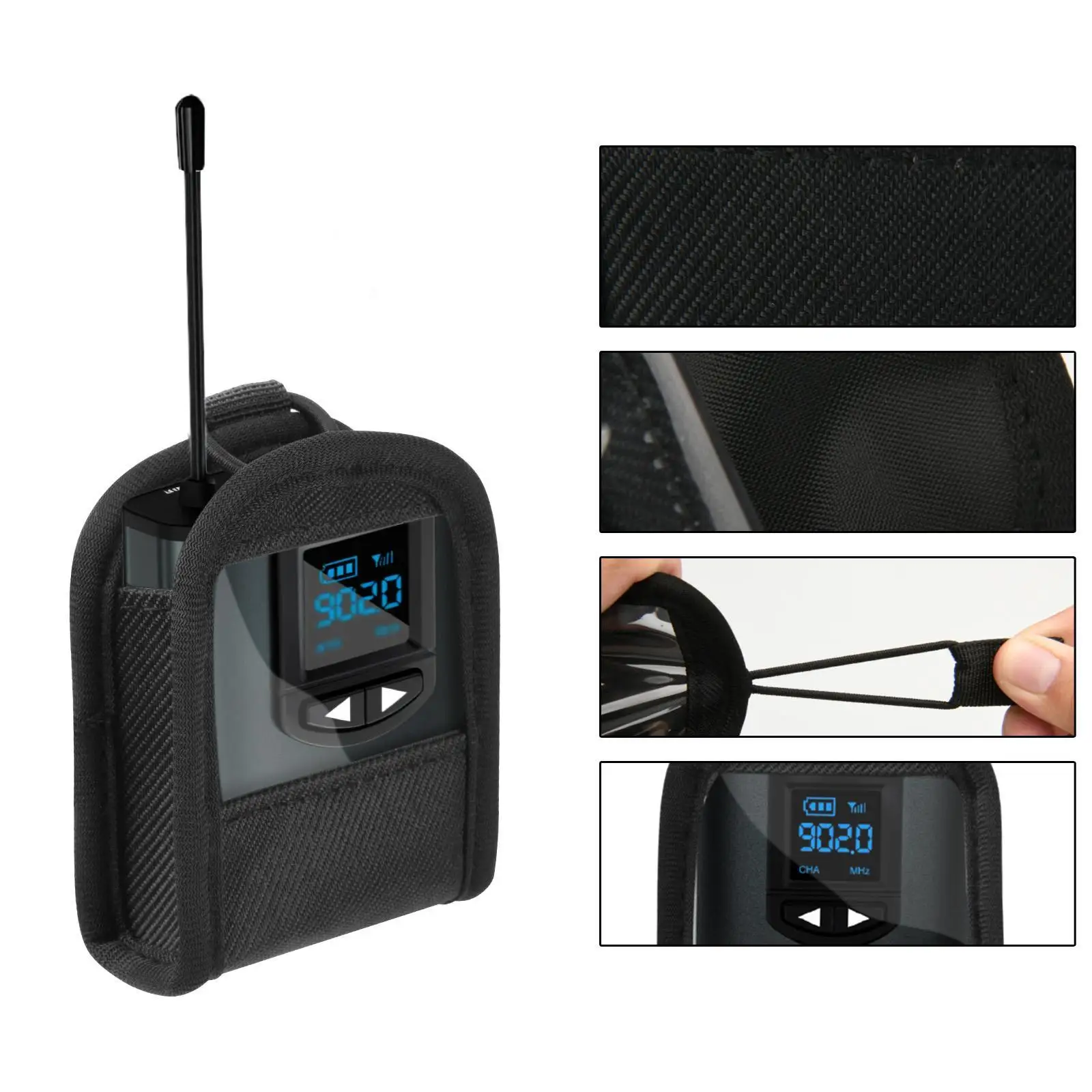 Wireless Transmitter Shoulder Strap Pouch Non Slip Hook and Loop Closure for Guitar and Bass Use