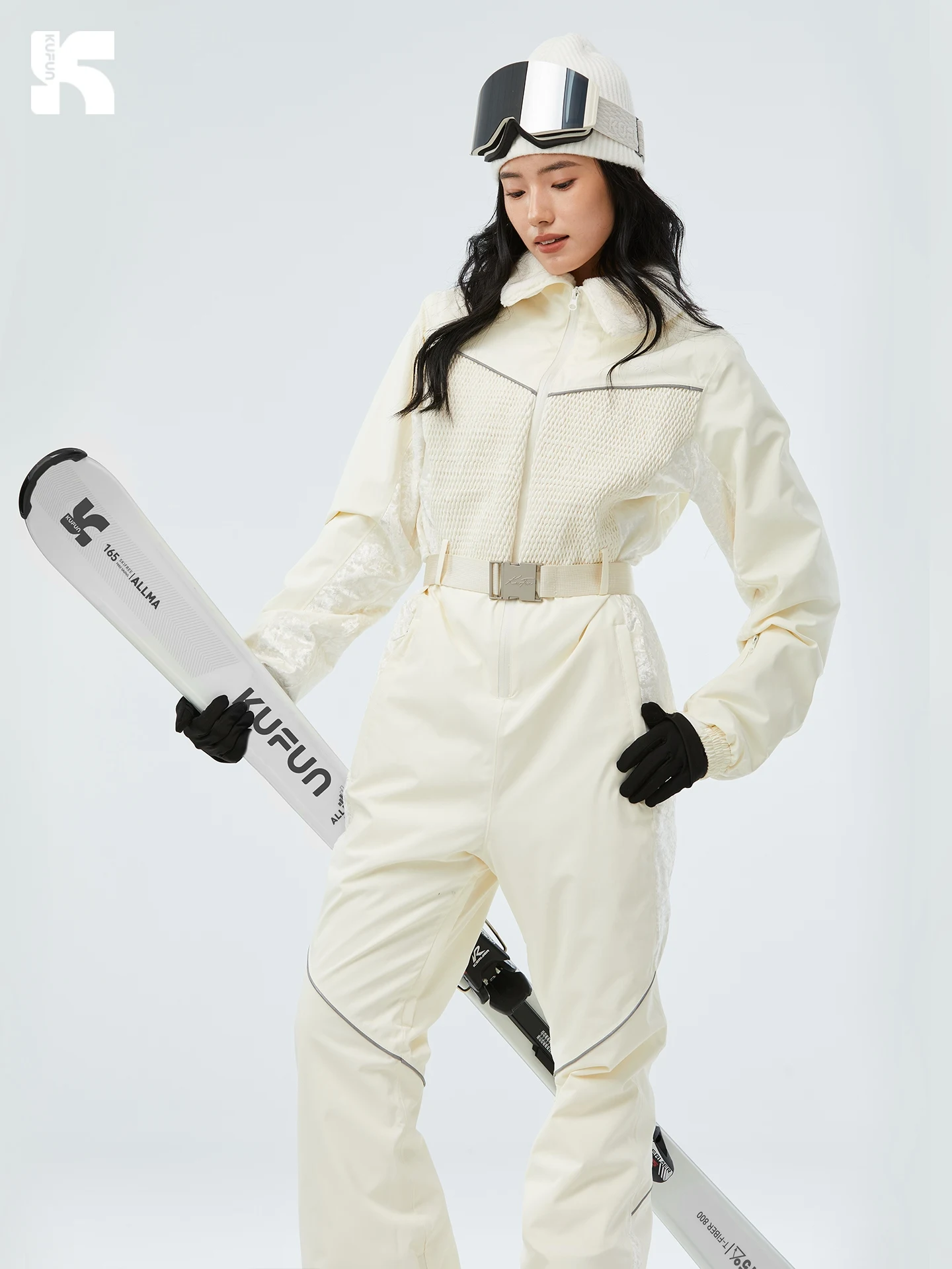 KUFUN Ski Wear Jumpsuit Outfit Lady Waterproof Overall Thickened Snowboard One-piece Windproof Snow Sport Loose Adult Teenager