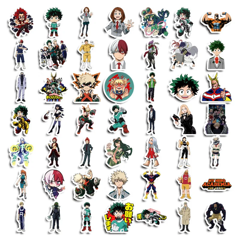 50pcs My hero Academy Cartoon Stickers Mobile Phone Case Luggage DIY Decorative Supplies Waterproof Stickers