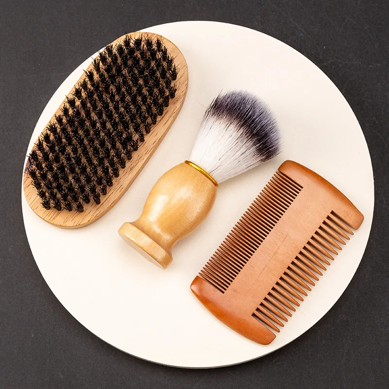 Brosse à barbe en poils de sanglier pour hommes, 3 pièces/ensemble, Portable, naturelle, pour le nettoyage du visage, outils de moustache