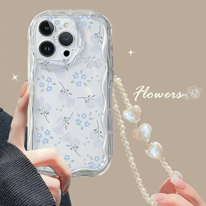 Funda de teléfono con cadena de perlas y flores 3D para Xiaomi Redmi Note 13 14 Pro Plus 5G 4G 8 11 10 9 12 Pro 12S 14C 13C 12C 10C A1 A2 A3