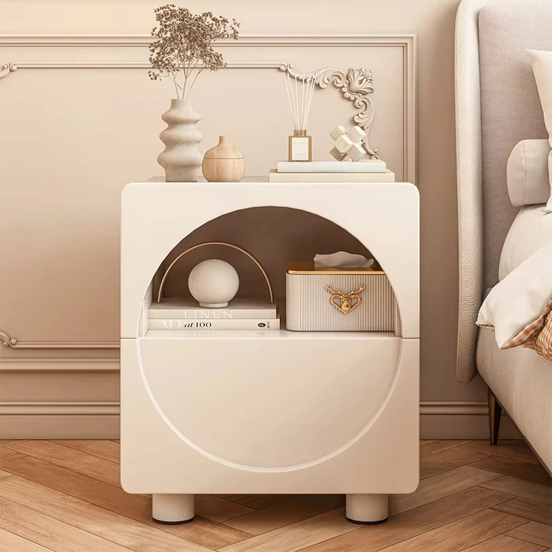 

Contemporary Side Table Durable Wooden Multifunctional Storage Cabinet Cream White Night Stand for Bedroom