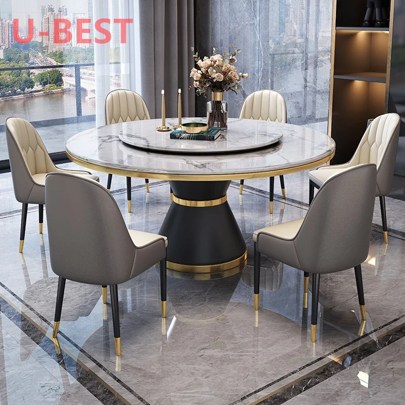 Luxury Hot Selling Dining Room Furniture Marble Round Dining Table Set And Chairs With Rotating Table