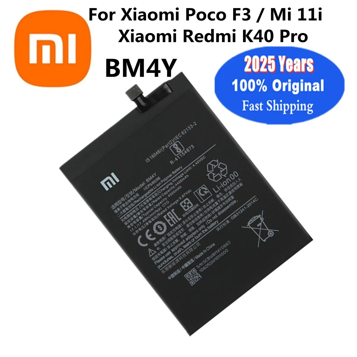 2025 Years 4520mAh BM4Y Original Battery For Xiaomi Mi 11i Poco F3 Redmi K40 Pro K40Pro Rechargable Batteries Bateria Fast Ship