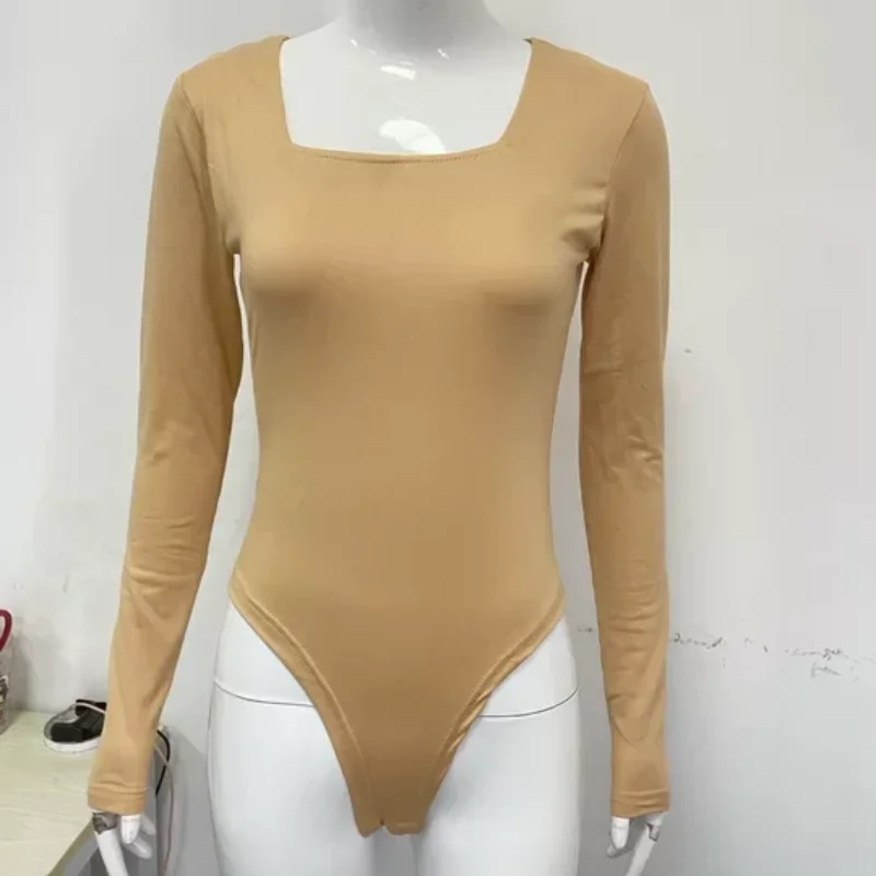 Strato base a maniche lunghe solido sexy alla moda Abbigliamento da donna Autunno Europeo Americano Street Body aderente con collo quadrato