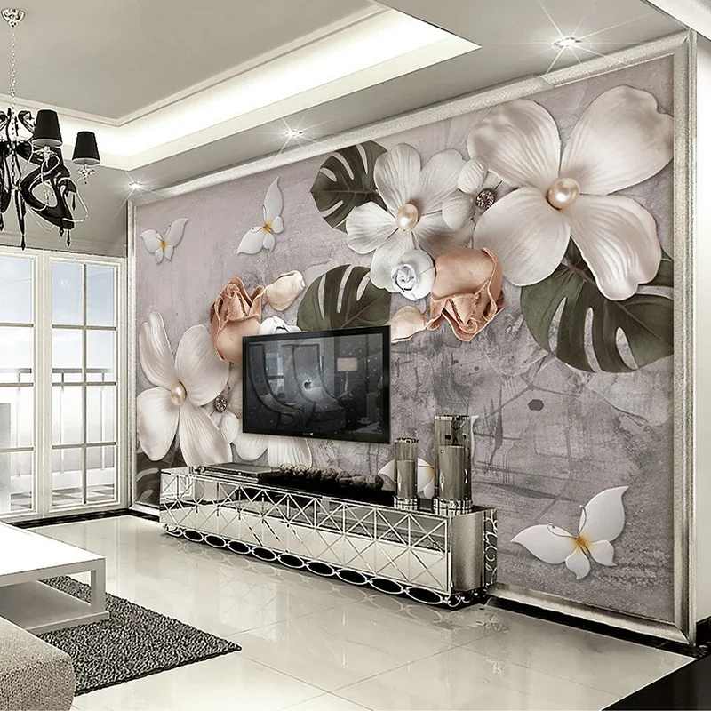 

Custom Any Size 3D Mural Wallpaper Modern Jewelry Butterfly Flower Geometric 3D Living Room TV Background Wall Papers Home Decor