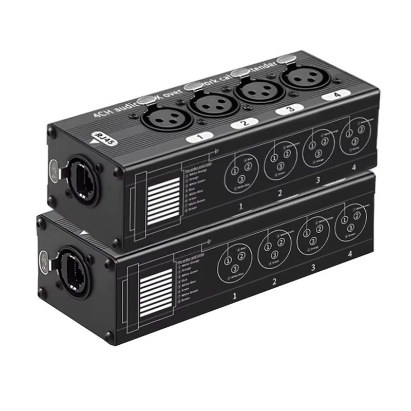 ABVJ-1 زوج 4 قناة XLR/DMX الصوت RJ45 Cat5/Cat6 إيثرنت موسع XLR موسع جهاز الإرسال والاستقبال للمرحلة الحية