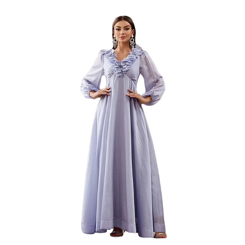 Faionable 3D الأزهار الدكتور مساء الاسمية فستان حفلات خادمة orm عالية الخصر ألف خط تنورة طويلة Sve V-Ne البوليستر