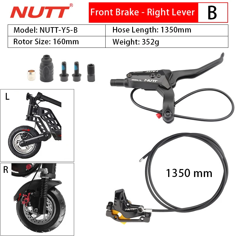 NUTT 4-Kolben-Hydraulikabschaltbremse E-Bike und Elektroroller Scheibenbremse für Zero 10X/11X, Vsett 10+/9+, Kaabo Wolf Warrior 11