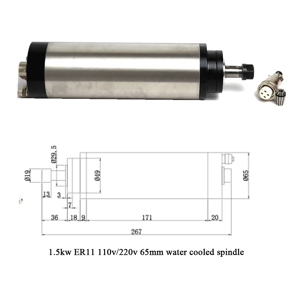 CNC Spindle Motor 220V 1.5KW 1500W 110V Water Cooled Spindle Motor 65mm 4 Bearings 24000RPM 400HZ for CNC Router Machine