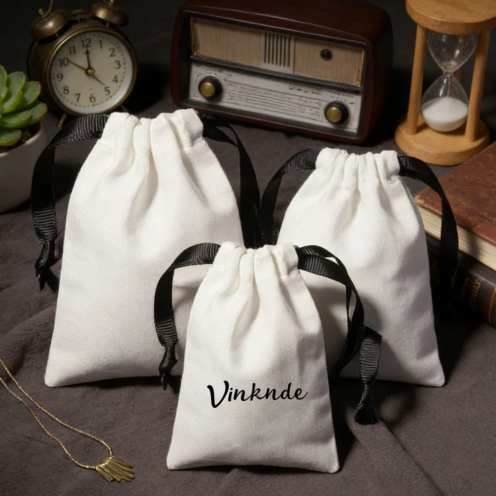 

White Canvas Cotton Drawstring Pouch Custom Logo Printed Jewelry Cosmetic Perfume Packaging Small Cloth Bag Soft Storage Bags
