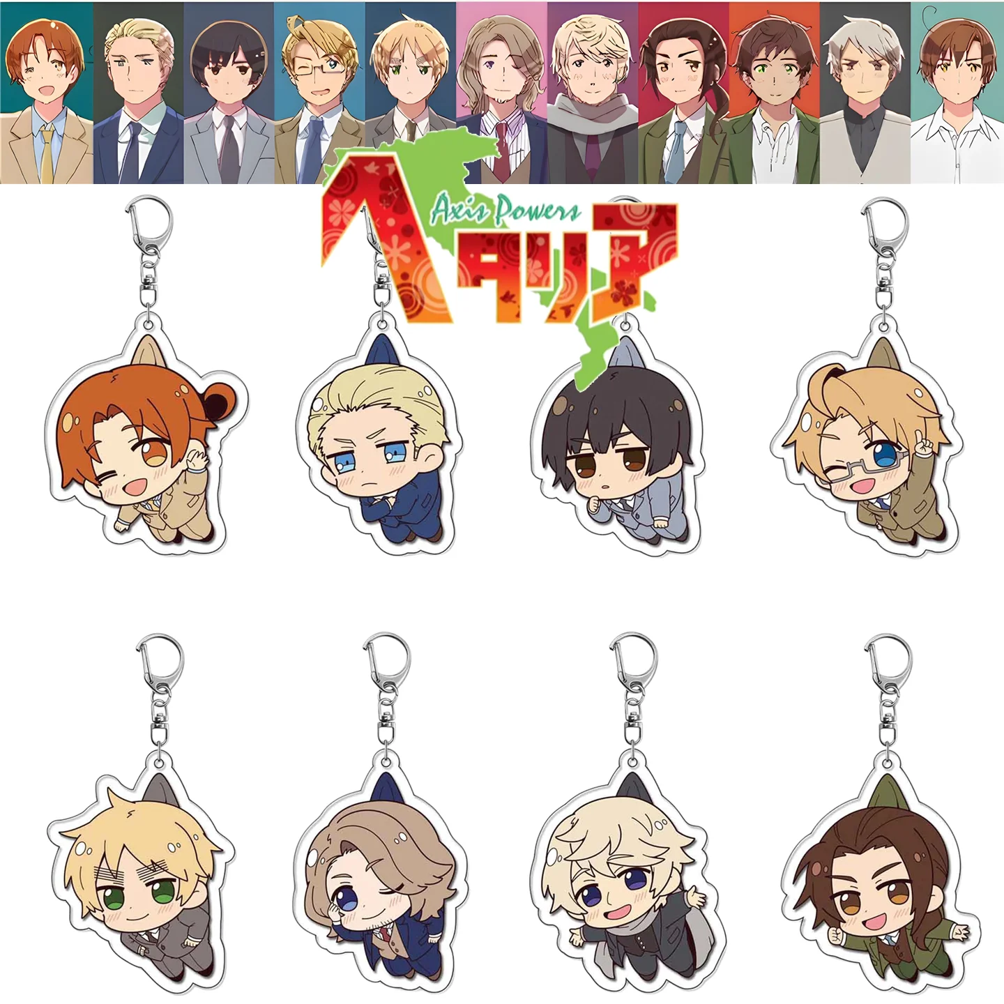 APH Anime Hetalia Acrylic Keychain | Ivan Yao Arthur Ludwig Q Version Chibi Character Bag Pendant Key Ring Gift for Friends