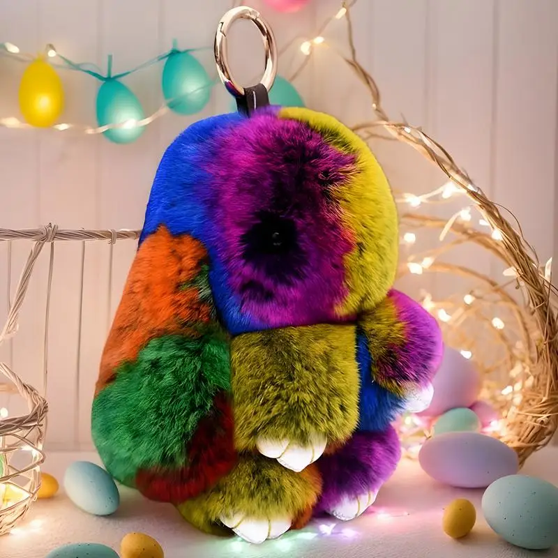 Llavero de conejito, colgante de bolso de felpa, llavero de conejito de peluche con conejo de estaño, llavero bonito, colgante creativo para mujeres y hombres