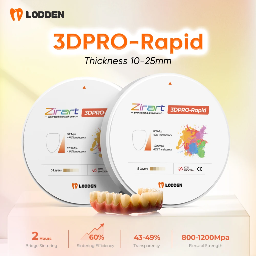 

LODDEN 3D Pro Rapid Dental Lab Multilayer Zirconia 5 Layers Blocks 98mm for CAD CAM To 2-hour Rapid Sintering Denture Materials