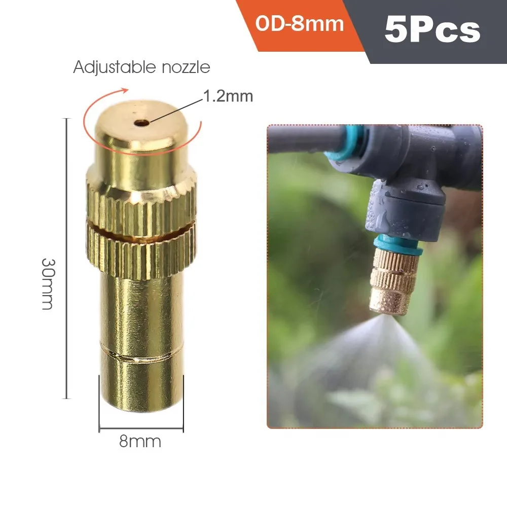 Durable OD 8mm Misting Nozzle Adjustable Low Pressure Irrigation Nozzle Brass Spray Head