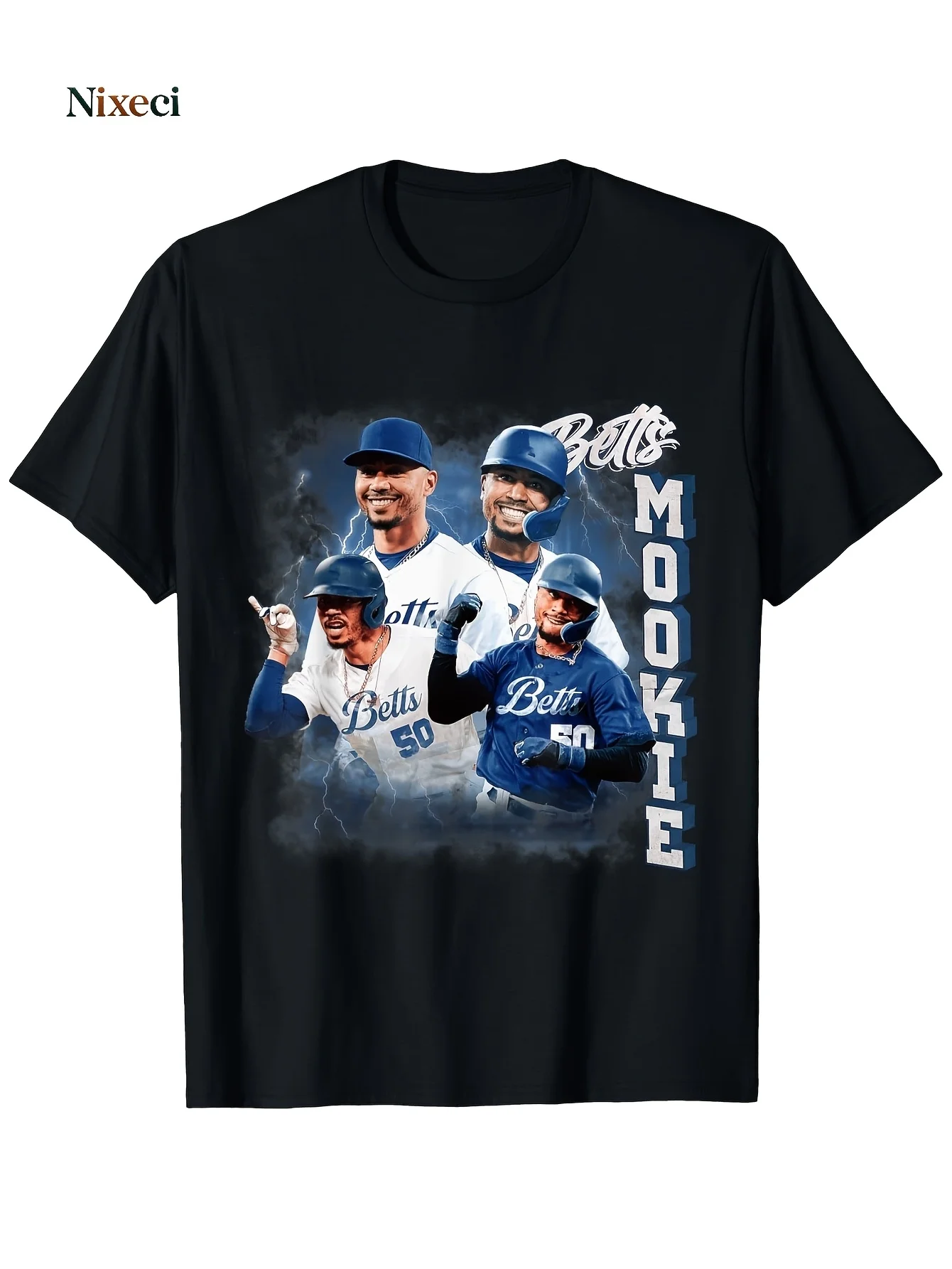 Men'S Black T-Shirt with Dynamic Baseball Graphic, Featuring Four Players in Action Poses, Bold 'MOOKIE' Text And Stylish 'Bats' Logo, Perfect for Baseball Fans, Casual Wear, Ideal for Game Day Or Everyday Outfits, Comfortable And Eye-Catching